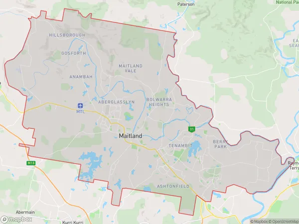 Maitland, New South Wales Polygon Area Map