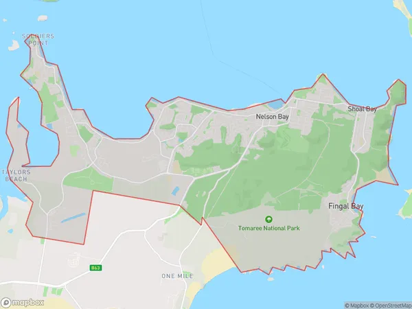 AU PostCode 2315 Suburbs Map for Nelson Bay Peninsula