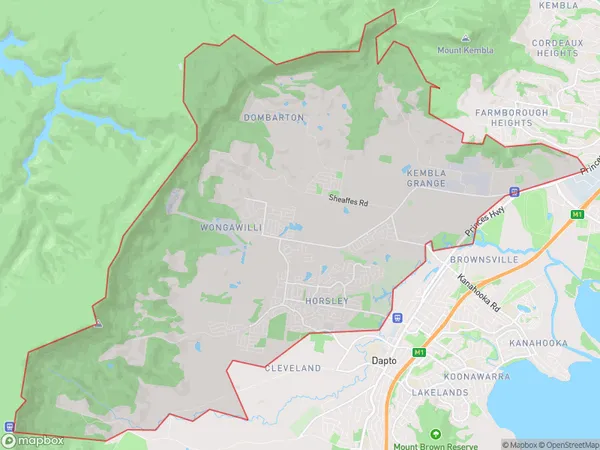 AU PostCode 2526 Suburbs Map for Horsley - Kembla Grange