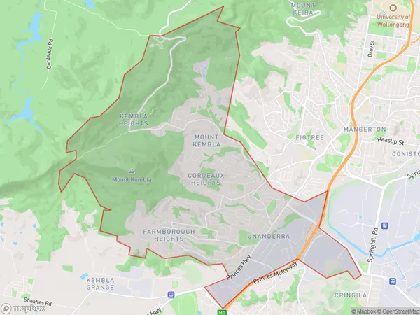 Unanderra Mount Kembla, New South Wales Polygon Area Map