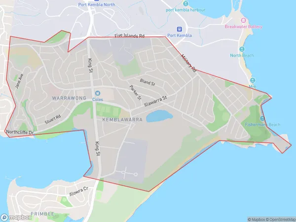 ZipCode 2505 Areas Map for Port Kembla - Warrawong