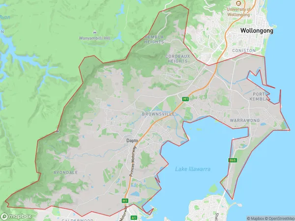 Dapto Port Kembla, New South Wales Polygon Area Map