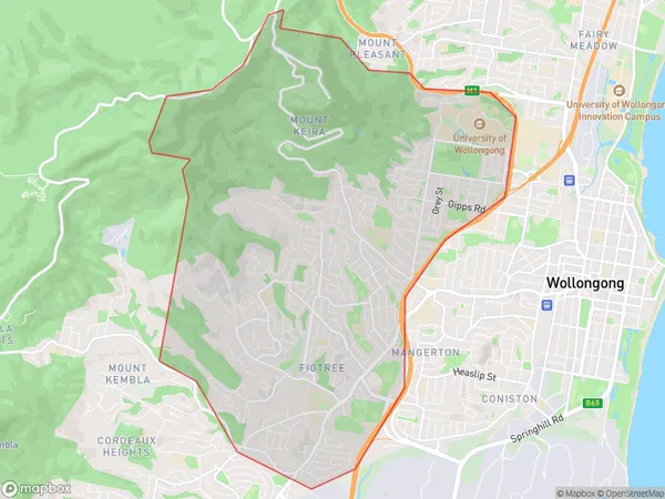 ZipCode 2525 Areas Map for Figtree - Keiraville