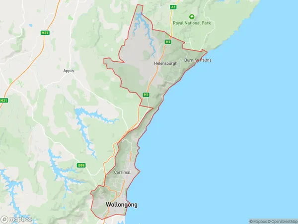 Wollongong, New South Wales Polygon Area Map