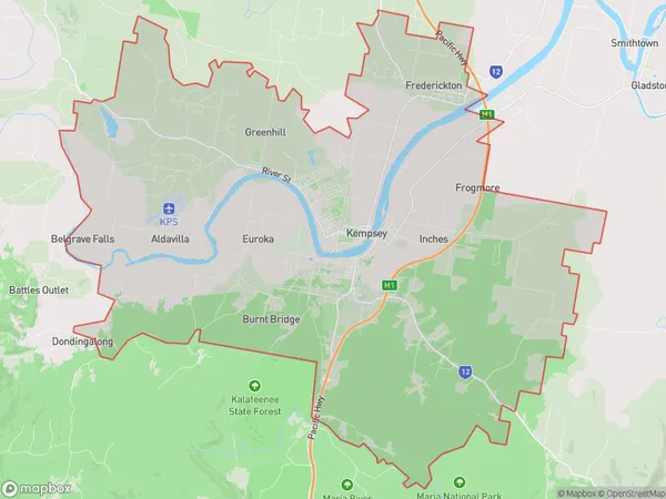 AU PostCode 2440 Suburbs Map for Kempsey