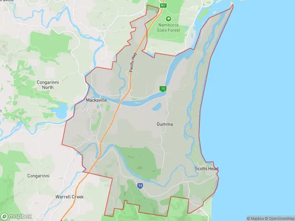 AU PostCode 2447 Suburbs Map for Macksville - Scotts Head