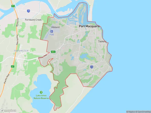 AU PostCode 2442 Suburbs Map for Port Macquarie - East