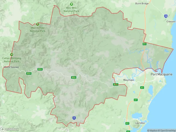 Port Macquarie Region, New South Wales Polygon Area Map