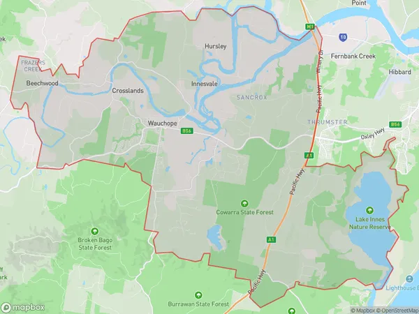 Wauchope, New South Wales Polygon Area Map