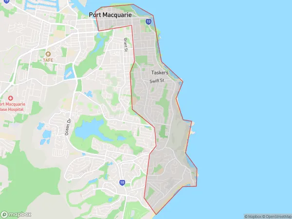 Port Macquarie East, New South Wales Polygon Area Map