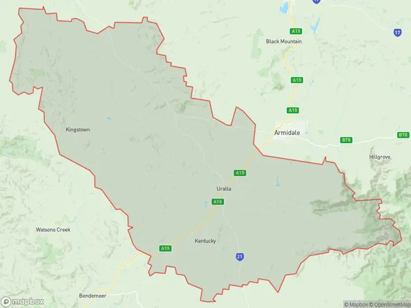 Armidale Region South, New South Wales Polygon Area Map