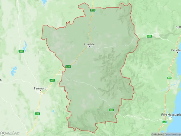 Armidale, New South Wales Polygon Area Map