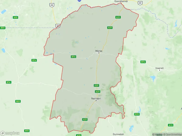 Moree Narrabri, New South Wales Polygon Area Map