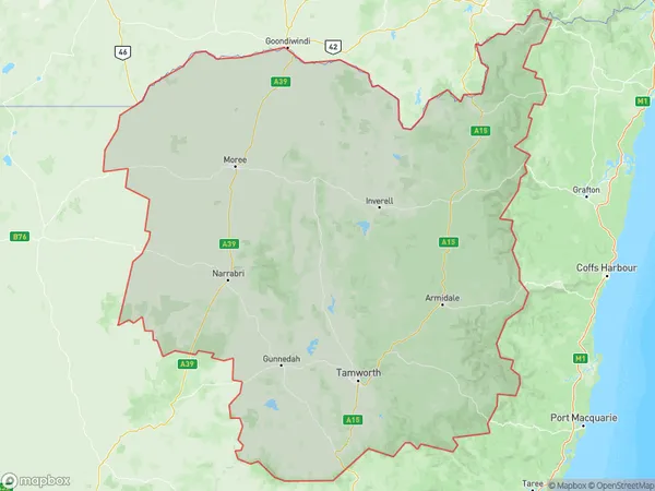 New England and North West, New South Wales Polygon Area Map