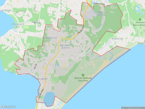 Belmont Bennetts Green, New South Wales Polygon Area Map