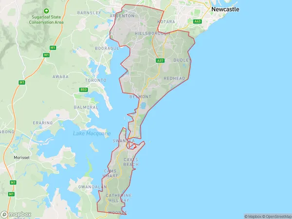 Lake Macquarie East, New South Wales Polygon Area Map