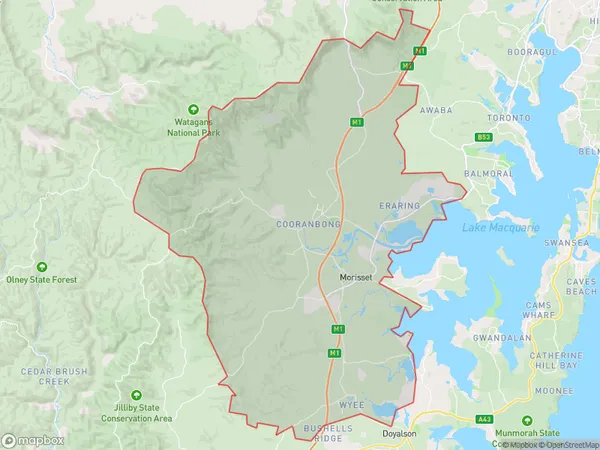 AU PostCode 2264 Suburbs Map for Morisset - Cooranbong