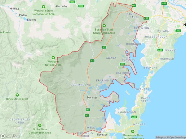 Lake Macquarie West, New South Wales Polygon Area Map