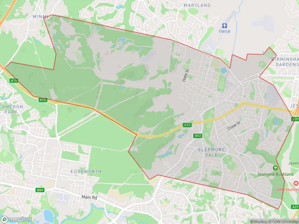 AU PostCode 2287 Suburbs Map for Wallsend - Elermore Vale