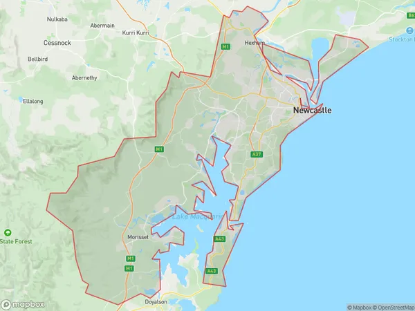 Newcastle and Lake Macquarie, New South Wales Polygon Area Map