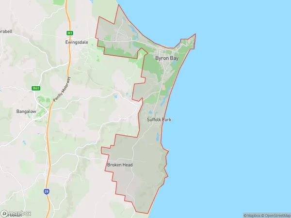 ZipCode 2481 Areas Map for Byron Bay