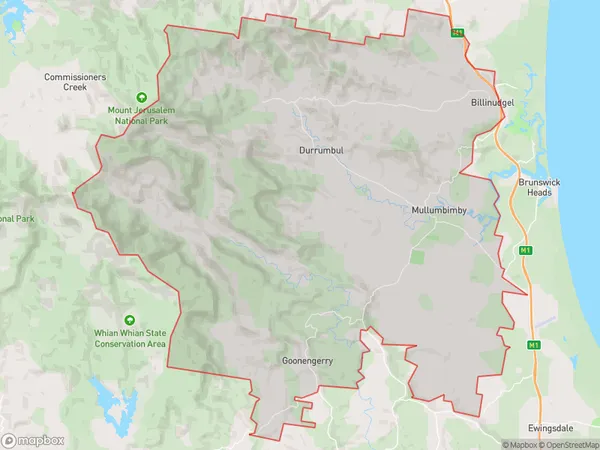 AU PostCode 2483 Suburbs Map for Mullumbimby