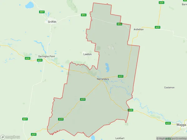 Narrandera, New South Wales Polygon Area Map