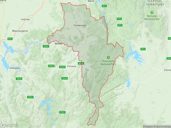 AU PostCode 3707 Suburbs Map for Tumbarumba