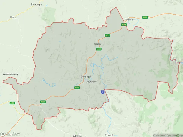 AU PostCode 2663 Suburbs Map for Gundagai