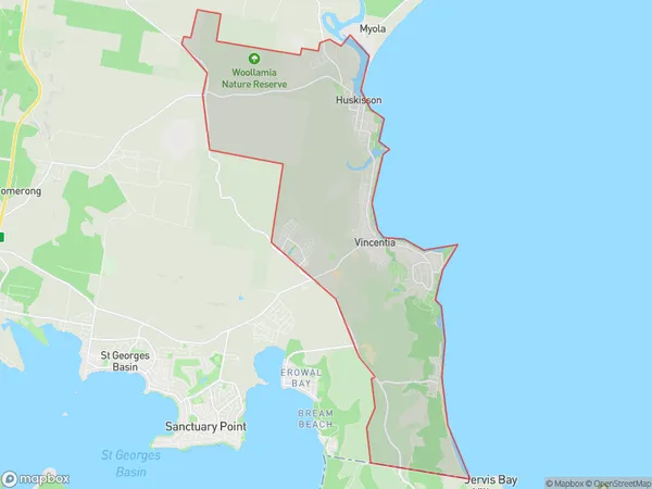 Huskisson Vincentia, New South Wales Polygon Area Map