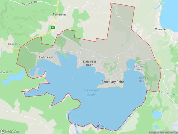 AU PostCode 2540 Suburbs Map for St Georges Basin - Erowal Bay