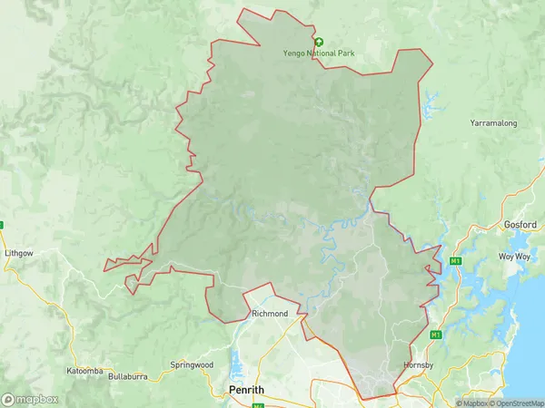 Sydney Baulkham Hills and Hawkesbury, New South Wales Polygon Area Map