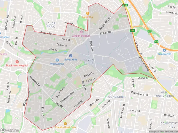 AU PostCode 2147 Suburbs Map for Seven Hills - Toongabbie