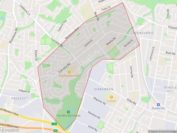 Toongabbie West, New South Wales Polygon Area Map