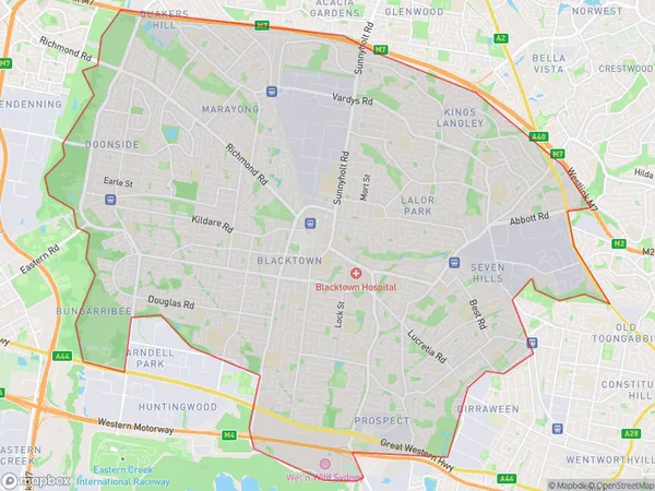 Blacktown, New South Wales Polygon Area Map