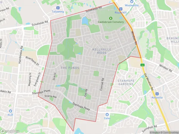 Kellyville Ridge The Ponds, New South Wales Polygon Area Map