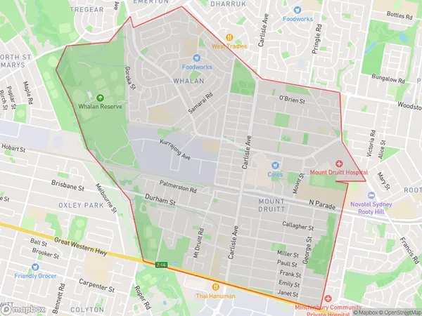 AU PostCode 2770 Suburbs Map for Mount Druitt - Whalan