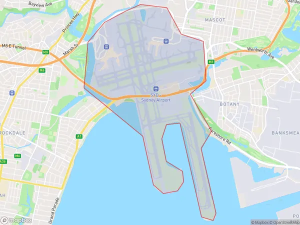 AU PostCode 2020 Suburbs Map for Sydney Airport