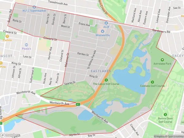 Eastlakes, New South Wales Polygon Area Map