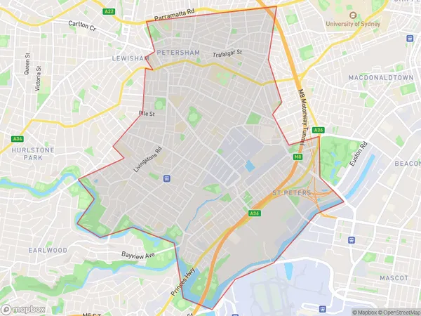 Marrickville Sydenham Petersham, New South Wales Polygon Area Map