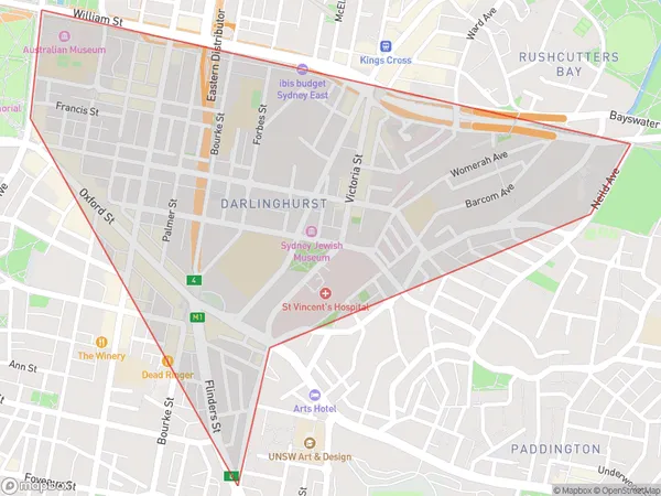 ZipCode 2010 Areas Map for Darlinghurst