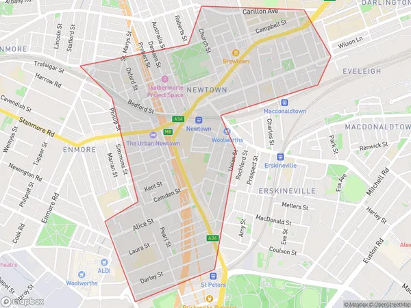 ZipCode 2050 Areas Map for Newtown - Camperdown - Darlington