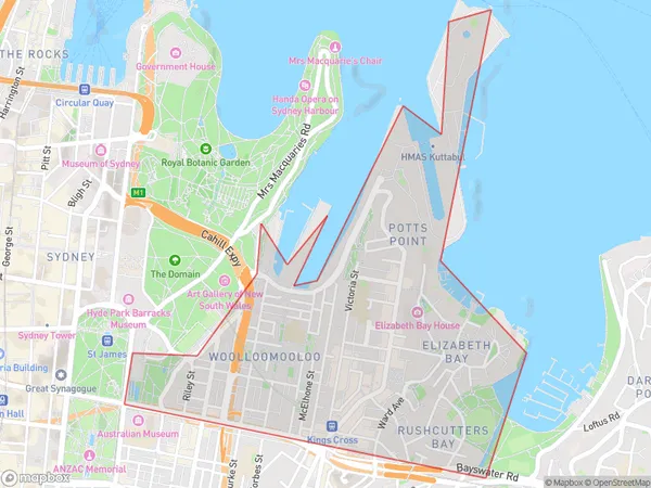 ZipCode 2011 Areas Map for Potts Point - Woolloomooloo