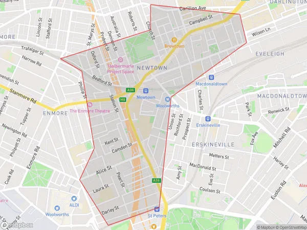 Newtown (NSW), New South Wales Polygon Area Map