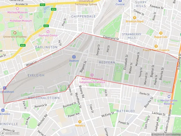 Redfern, New South Wales Polygon Area Map