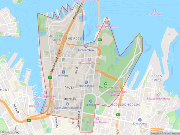 Sydney (North) Millers Point, New South Wales Polygon Area Map