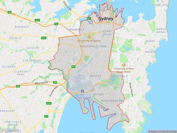 Sydney City and Inner South, New South Wales Polygon Area Map