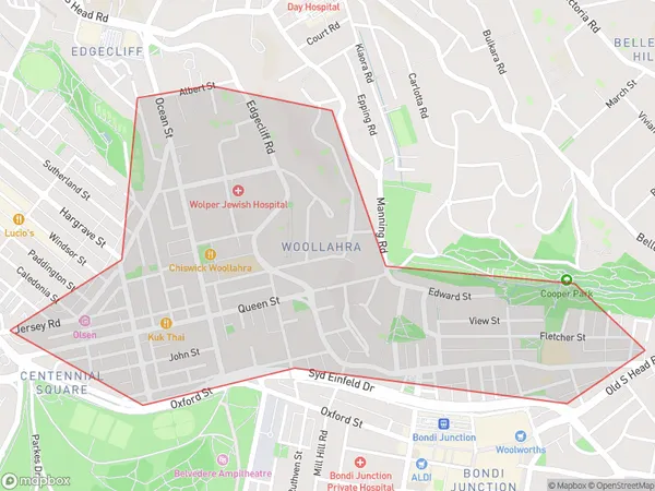 Woollahra, New South Wales Polygon Area Map