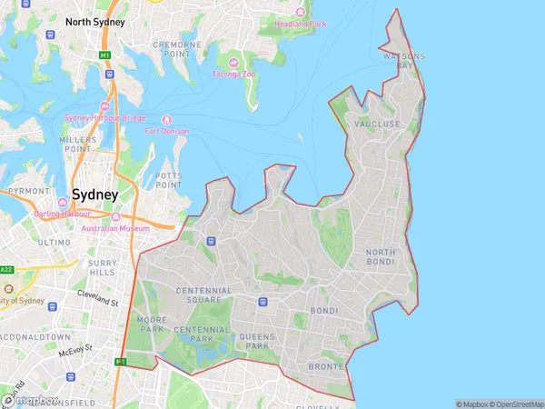 Eastern Suburbs North, New South Wales Polygon Area Map