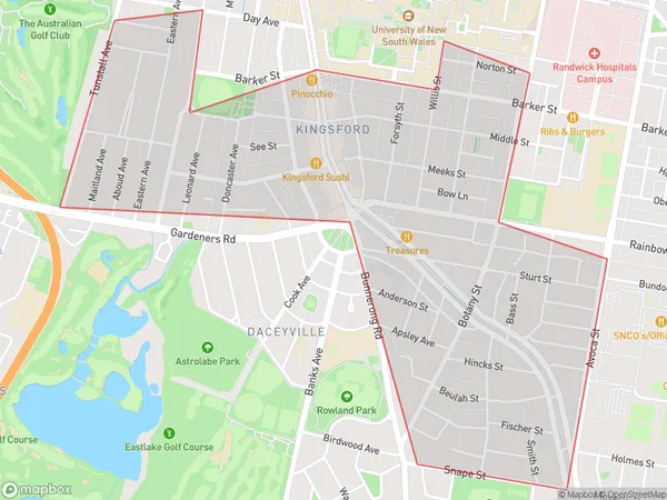 AU PostCode 2032 Suburbs Map for Kingsford